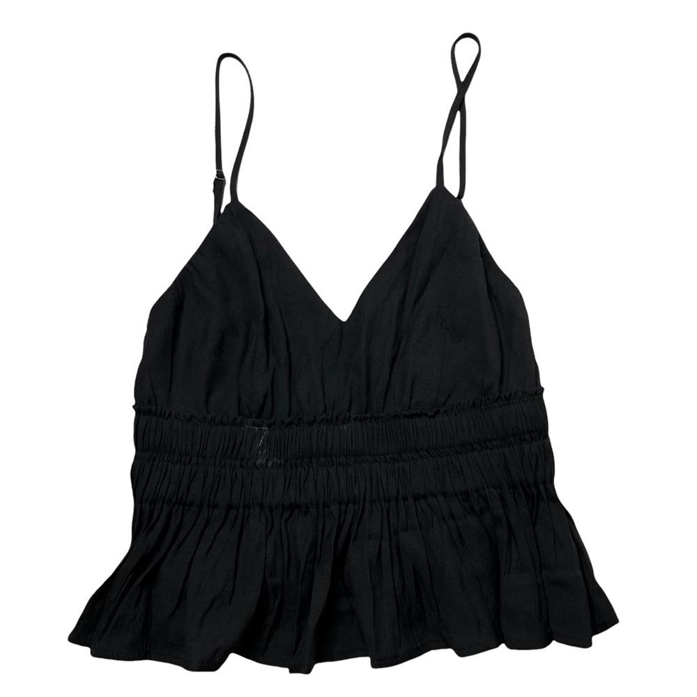 Victoria + Sophia Flutter Crop Top Womens Black Smocked Spaghetti Strap Size S